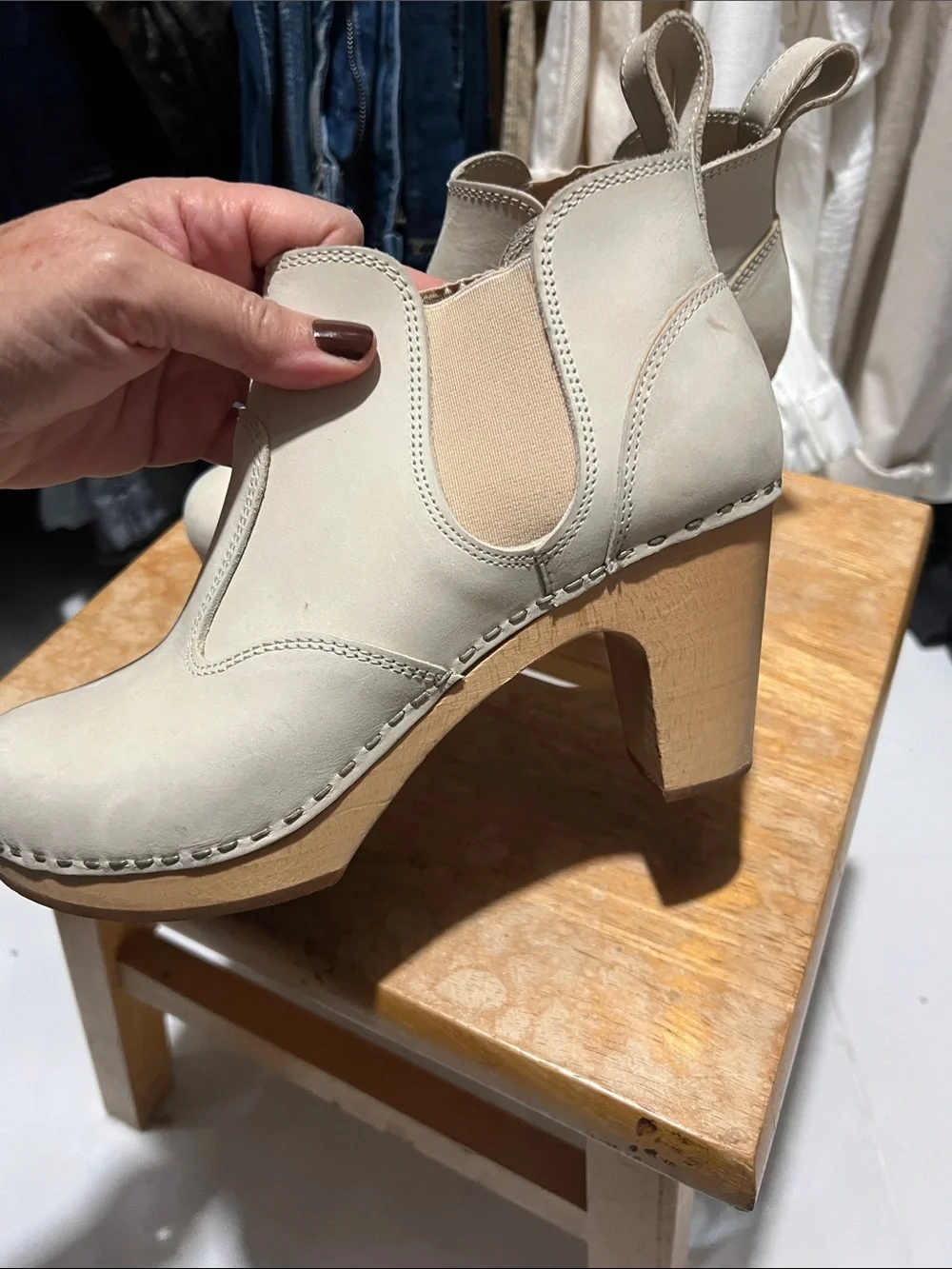 Swedish Hasbeens. Size 37.  Women’s Cream Leather Ankle Boots